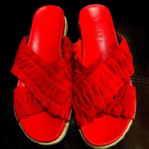 Fun & Flirty 1.State red leather sandals. Worn twice.